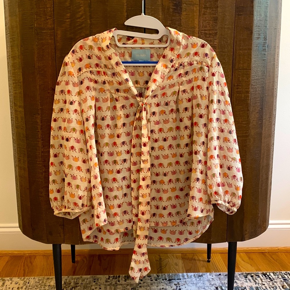Skies are blue blouse with elephant print
